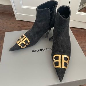 BALENCIAGA Black Denim Ankle Boots